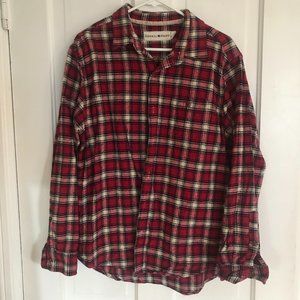 Red, black, and off-white flannel